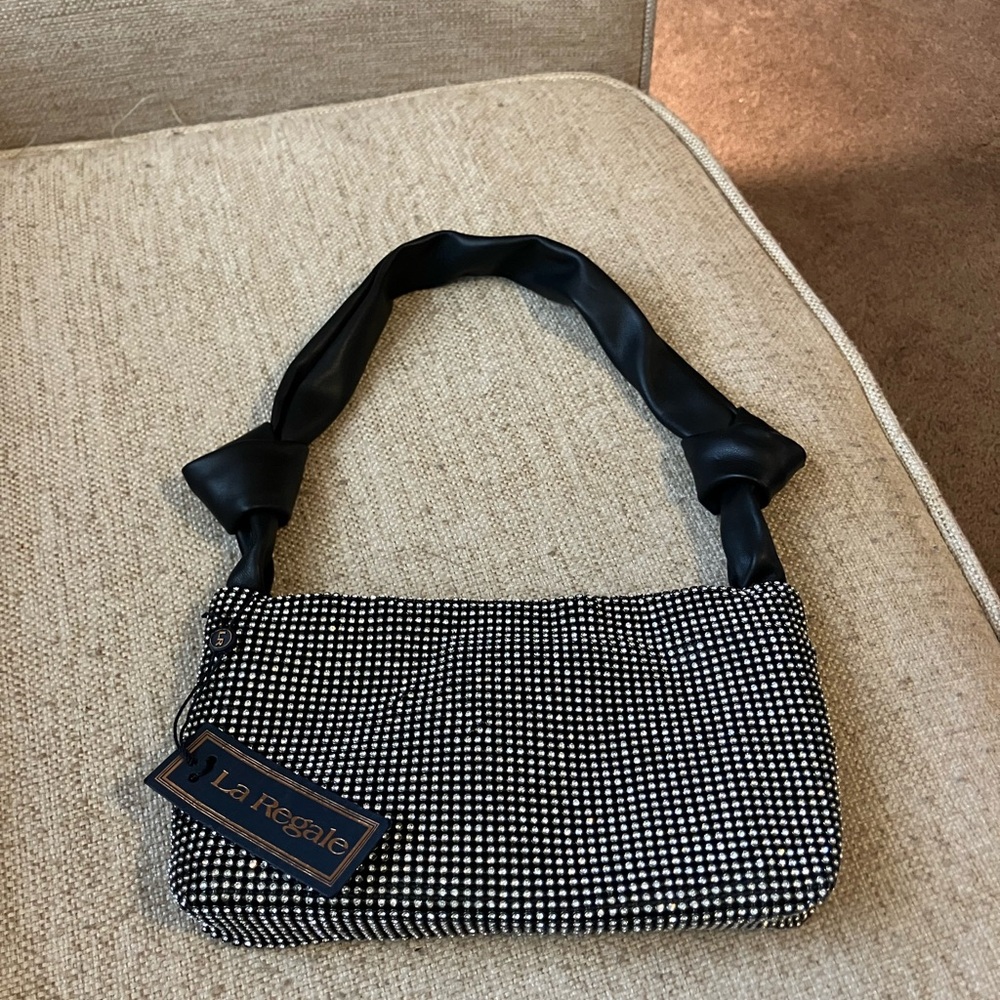 Black rhinestone purse with knot handle design